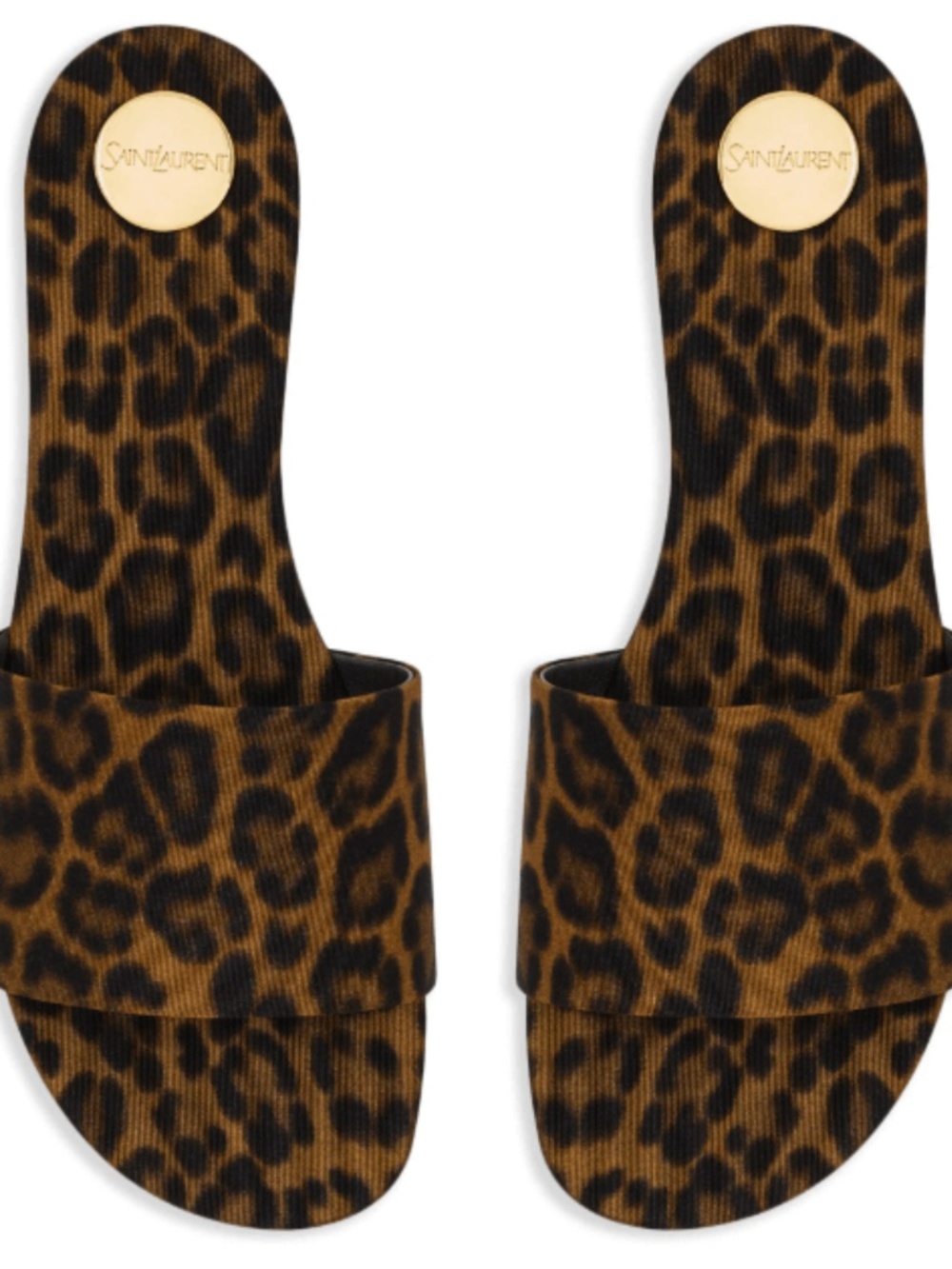 Saint Laurent YSL Carlyle Brown Leopard Print Grosgrain Flat Slide Sandals
